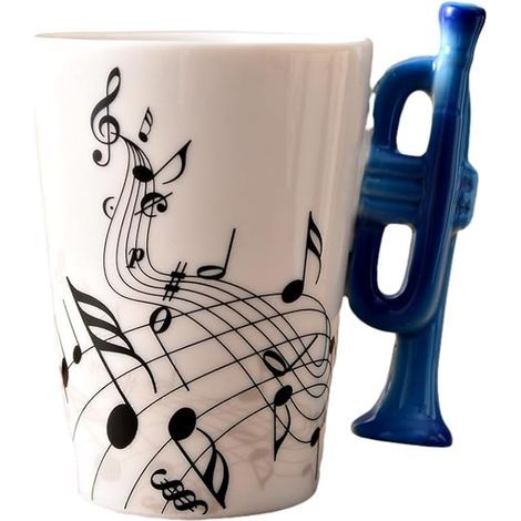 Tazza in ceramica da 240 ml con motivo musicale, tazza carina per caffè, tè e latte, tazzine e tazze con manico, novità regalo tromba (1/5)