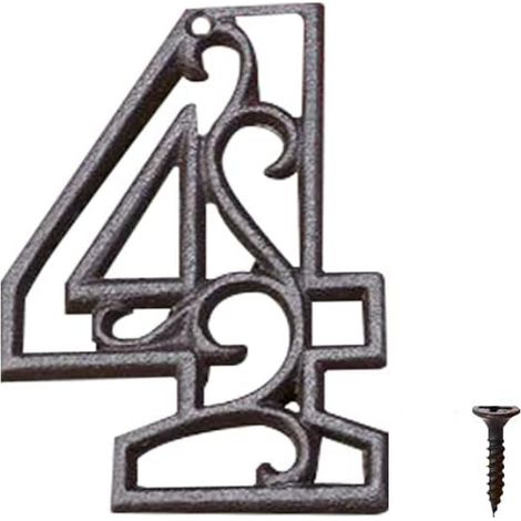 JSSEVN-Letrero moderno de hierro fundido para exteriores con números de casa, número de puerta de estilo retro, número de dirección para cafetería o bar (Número 4). (1/5)