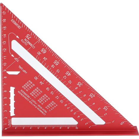 Équerre de charpentier 7 pouces en alliage d'aluminium à double échelle, règle triangulaire 45°/90°, outil de charpentier pour le travail du bois, rouge (1/5)