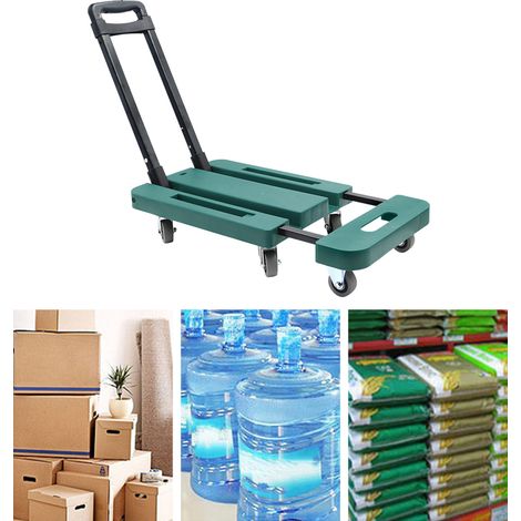 Mini-remorque pliable et portable, chariot à main, chariot à plateau, chariot de transport, chariot à bagages, chariot robuste, version améliorée avec roues en caoutchouc de 5 cm (2 pouces), vert (1/5)