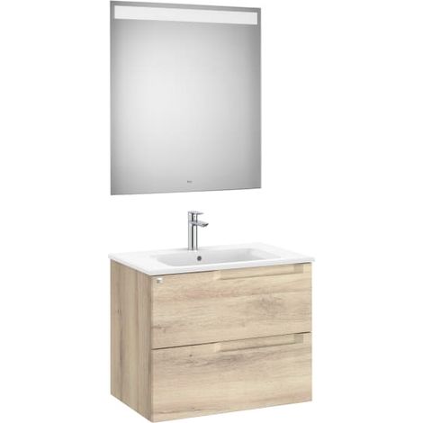 MUEBLE LAVABO 700MM ALEYDA 2 CAJONES + ESPEJO BEIGE MADERA