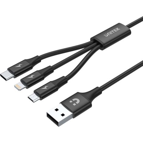 UNITEK C14049BK USB cable 1.2 m USB 2.0 USB C Micro-USB B/Lightning Black