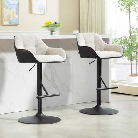 Lot de 2 tabourets de bar chaises de bar hauteur réglable tissu effet lin et base en acier 52.5 x 53 x 86.5-108 cm gris
