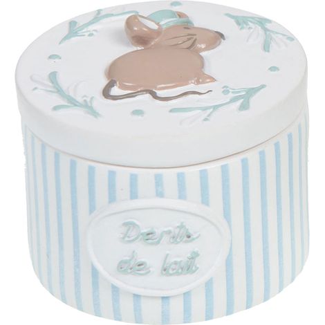 Petite boîte à dents de lait souris - blanc à rayures bleues (1/3)