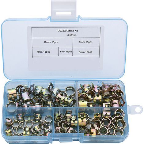 75PCS Clip à Ressort Tuyau Collier Serrage Durite Essence Serre-joints à Tuyaux Colliers de Clip à Ressort Tuyau Serrage 6mm, 7mm, 8mm, 9mm, 10mm (1/5)