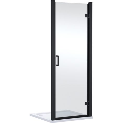 Ellenhall Contemporary 8mm Glass Reversible Hinged Shower Door, 800mm, Matt Black