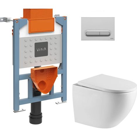 Vitra Bâti support 82cm + WC suspendu + Abattant softclose + Plaque chrome mat (VUNI82FUSIONTQ-5) (1/5)