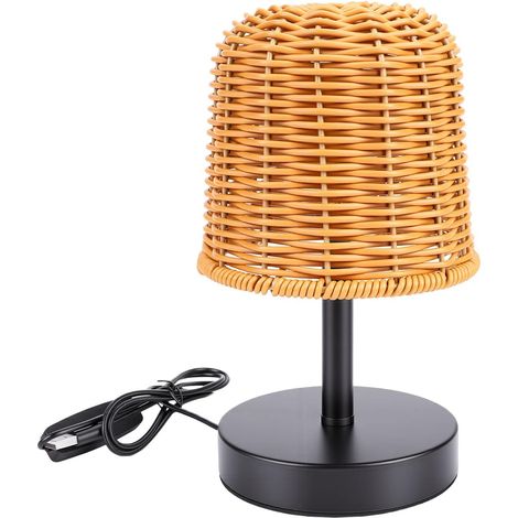 Lampe de Table Rétro en Rotin, Veilleuse USB, avec 3 Températures (1/5)