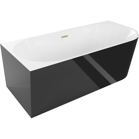 Mexen Mia bañera exenta de esquina izquierda 180 x 80 cm, blanca/negra, desbordamiento oro cepillado - 52691808075L-55 (1/5)