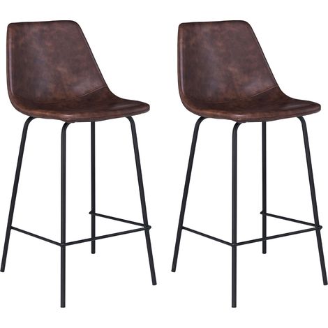 Happy Garden – Lot de 2 tabourets de bar vintage marron – Hauteur d'assise 65cm – Structure en métal noir – Revêtement en polyuréthane
