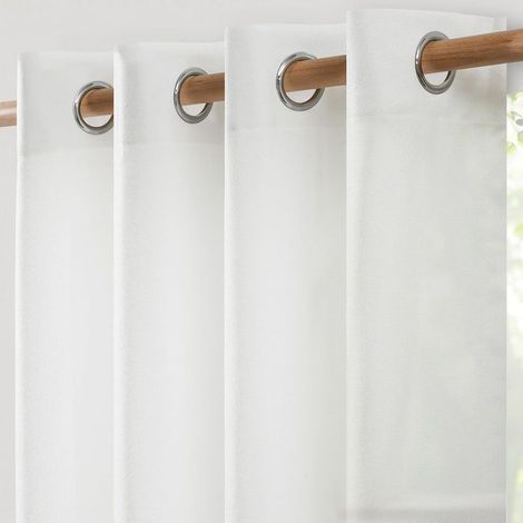 Set aus 2 Vorhängen, Leinen und Polyester, halbtransparent, mit Ösen, für Wohnzimmer, Küche, Schlafzimmer (1/5)
