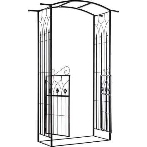 Outdoor Garden Arch with Door for Climbing Plants - Decorative Patio Trellis for Roses, 131L x 49W x 200H cm
