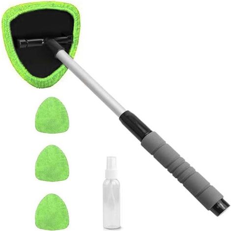 Herramienta de limpieza de parabrisas de automóvil, kit de limpieza de ventanas, herramientas de limpieza de parabrisas con mango retráctil, kit de limpiaparabrisas interior de automóvil con 3 almohad