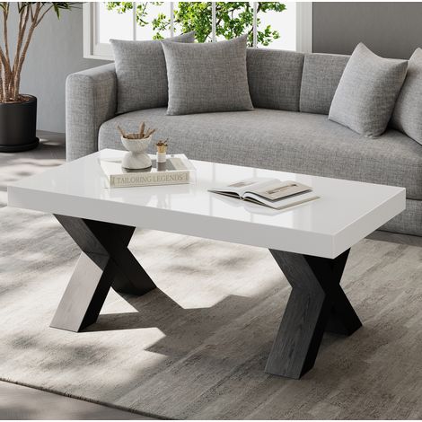 Tavolino rettangolare 100x50x40 cm in MDF bianco e nero moderno FloraGrace (1/5)