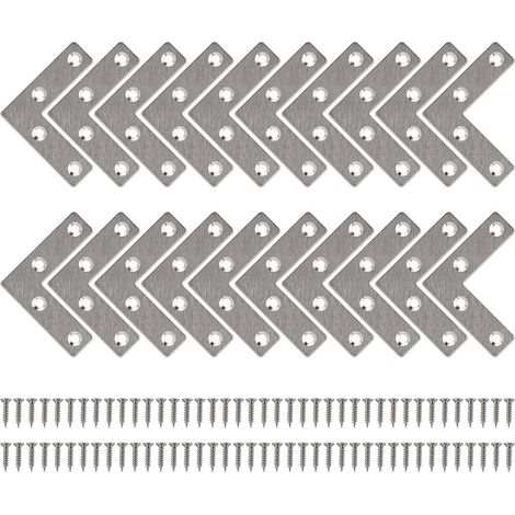 Equerre de Fixation Plats Droits Support en forme de L Metalliques Equerres avec Vis pour Bois Meubles Placard Réparation Support 50 50mm 20 Pièces (1/4)
