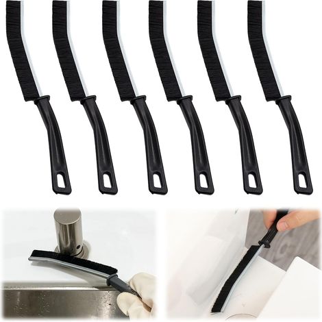Paquete de 6 cepillos para limpiar grietas - Cepillo multiusos - Limpieza de grietas - Cepillos de cerdas rígidas con mangos largos para cocina, baño y espacios (1/5)