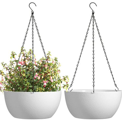 Hängender Blumentopf 2er Set, Ø30cm Hängetopf Weiß für Innen & Außen, Blumenampel Rund Groß (1/5)