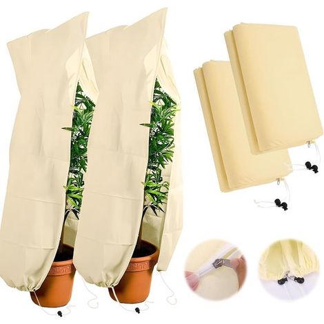2 pezzi di coperture protettive invernali traspiranti per piante (120x180 cm) - Avvolgimento in pile riutilizzabile per alberi, palme e balconi (1/2)