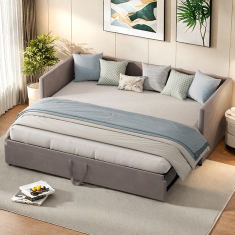 Sofá cama extraíble 90/180x200 cm, con somier, cama multifuncional, cama individual/doble plegable, tejido de terciopelo agradable para la piel, color gris