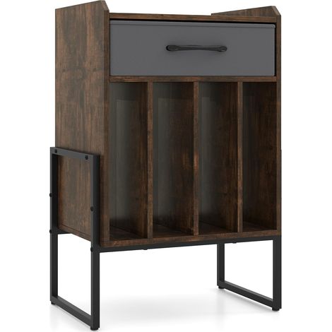 Étagère pour tourne-disques, avec tiroir en tissu pliable et 4 compartiments pour jusqu'à 160 albums, étagère d'appoint en vinyle de style vintage pour salon (1/5)