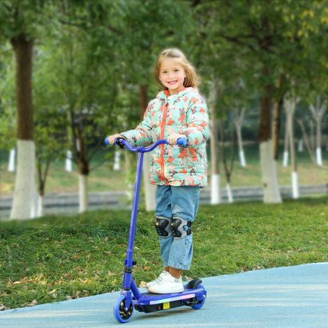 Trottinette électrique enfant 6-14 ans, 10 km/h max, éclairage LED multicolore, freinage électrique, bleu (1/5)