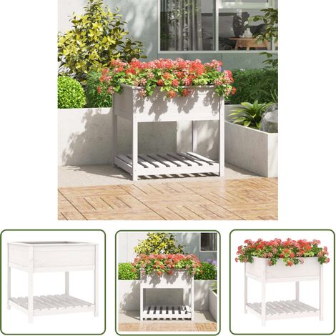 The Living Store Pflanzkübel mit Ablage Weiß 82,5x82,5x81 cm Massivholz Kiefer - Holzpflanze - Hochbeet - Kübelpflanzen - Balkonbegrünung - Gartendekoration (1/5)