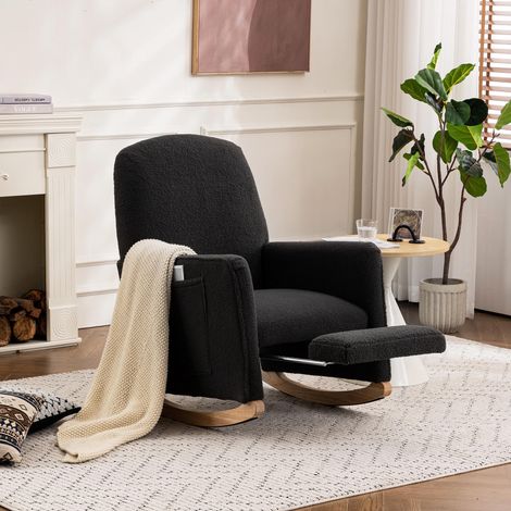 Fauteuil à bascule avec repose-pieds, fauteuil inclinable avec ottoman, fauteuil à bascule d'intérieur à dossier haut pour le salon, tissu peluche gris foncé (1/5)