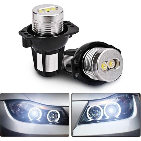 Angel Eyes Light Ampoules LED pour voiture Halo Ring Marker, phares Halo blancs au xénon 6000 K, 2 feux antibrouillard ronds Angel Eyes compatible avec BMW Série 3, 63117161444 63112179077 (1/5)
