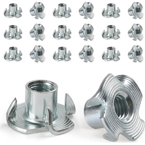 Écrou en T Inserts Acier Fileté M6 X 9 mm, 20 Pièces Écrous Éntraînement Insert, Écrous à Griffes T En Acier Au Carbone Zingué, D'éCrous En T à Quatre Dents Pour Meubles de Menuiserie (1/3)