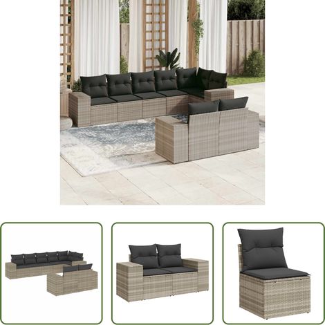 vidaXL Canapé en résine - Salon de jardin 8 pcs avec coussins gris clair résine tressée (1/5)