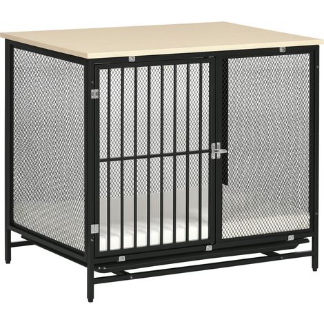 Gabbia cane, tappetino idrorepellente, vassoio rimovibile, bloccabile, nera, 80x55x71 cm