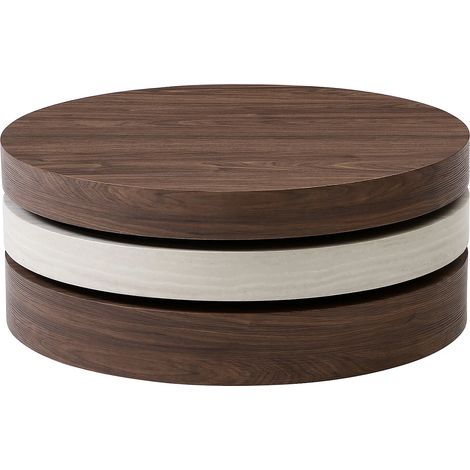 Table basse pivotante ronde avec 1 niche en MDF - Effet travertin et naturel foncé - JANITA (1/5)
