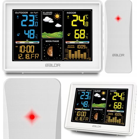 Magicfox – Station météo sans fil – Horloge radio-pilotée – Grand écran couleur – Affichage température/humidité intérieur/extérieur – Phase de lune – Alerte gel (1/5)