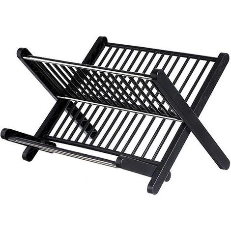 Zusammenklappbarer und leicht abtropfender Abtropfkorb für Schüsseln und Tabletts, multifunktionales Küchenregal, schwarz (1/5)