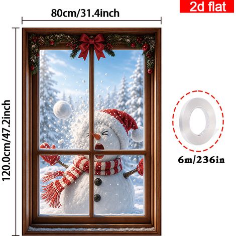 Bannière de Noël à suspendre à la fenêtre, décoration festive, toile de fond bonhomme de neige et Père Noël pour les fêtes de fin d'année - 80 x 120 cm (polyester) - 15