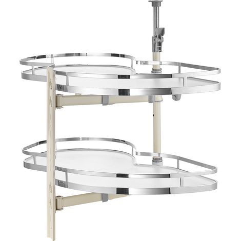 Plateau Tournant pour Meuble d'Angle Ouverture à Gauche, Étagère Pivotante pour Placard d’Angle de 91,4 cm de Largeur, Tourniquet Réglable en Hauteur à 2 Niveaux, Fermeture Douce, Cuisine (1/5)