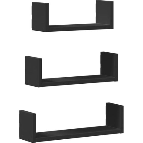 Étagères murales 3 pcs Étagères flottantes noir bois d'ingénierie (1/5)