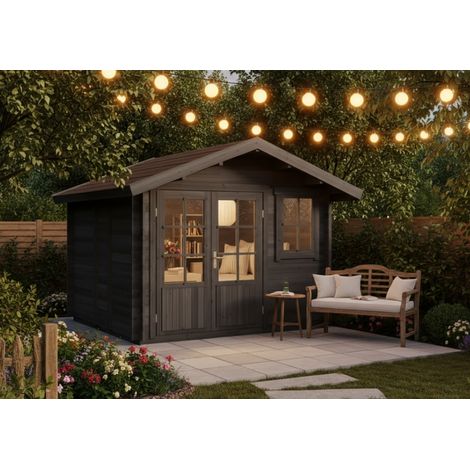 ECO Set - Abri de jardin Palermo gris Gris Imprégné, 28 mm Épaisseur paroi 331 x cm