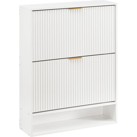 Zapatero blanco de 80 x 24 cm con frente acanalado, baldas regulables y antivuelco (1/5)