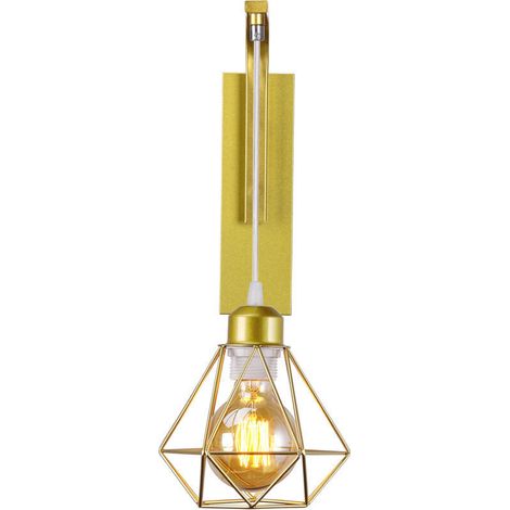 Applique murale en fer bois , Créative Lustre suspension rétro cage en forme diamant moderne salon chambre cuisine (noir)