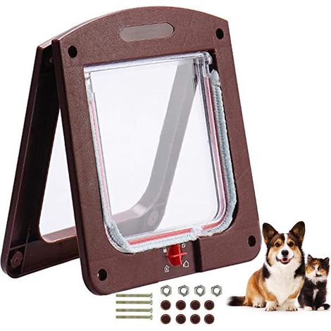 Chatière magnétique 4 voies pour chats et chiots, chatière avec tunnel, couleur marron (1/5)