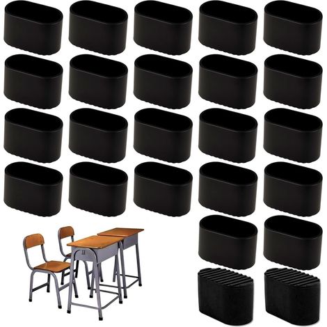 24 patins antidérapants ovales, adaptés aux pieds de chaise et aux meubles, dimensions 20 x 40 mm, couleur noire. (1/4)
