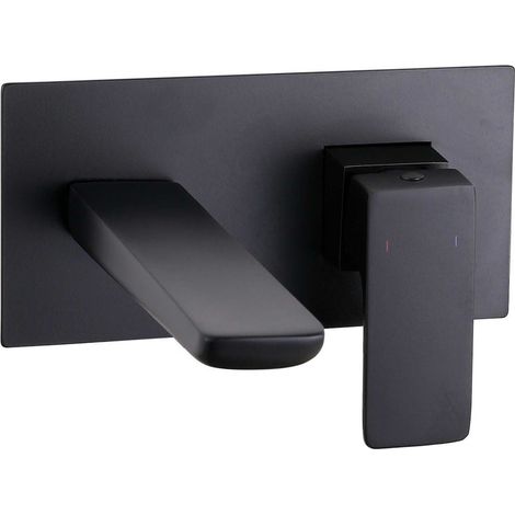 RAK Moon Wall Mounted Basin Mixer Tap with Back Plate - Black (1/4)