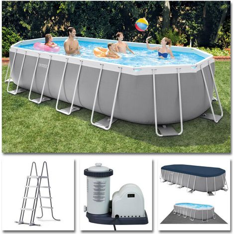 Intex 26798 Piscina Prism Metal Frame Ovale 610x305x122cm Pompa Filtro, Scaletta
