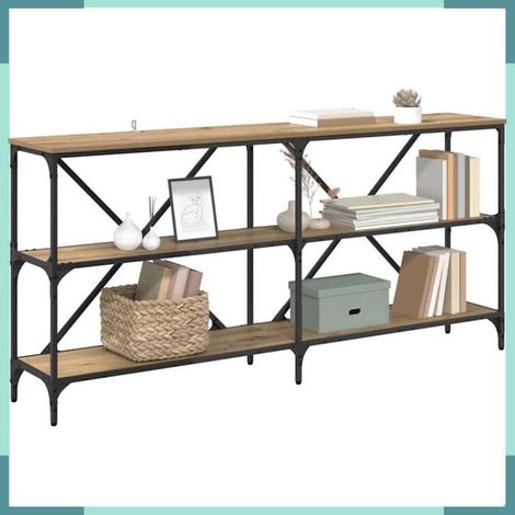 Table console - 881903 - Chêne artisanal - Avec étagère - 160 x 30 x 75 cm (1/5)