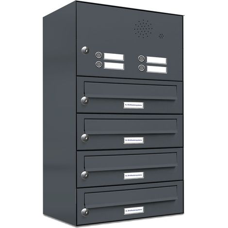 4er Briefkasten Anlage Aufputz - Wandmontage RAL 7016 Anthrazit Klingel (1/5)