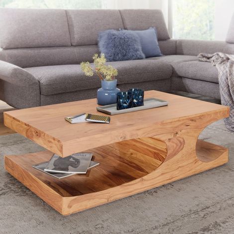 Table basse 118x70x38 cm en acacia massif naturel (1/5)