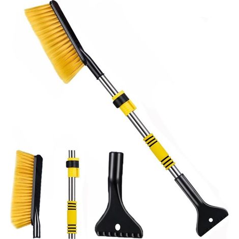 Brosse à neige extensible et grattoir à glace pour voiture, grattoir à neige détachable pour pare-brise de voiture et camion, nettoyeur de vitres, déneigeur, accessoires d'hiver pour voiture (Jaune)