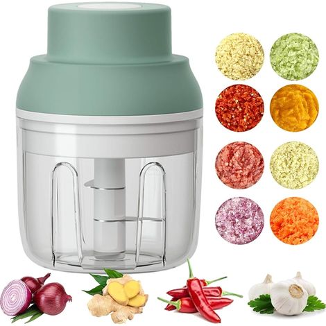 Hachoir de cuisine électrique rechargeable acier inoxydable vert (1/4)