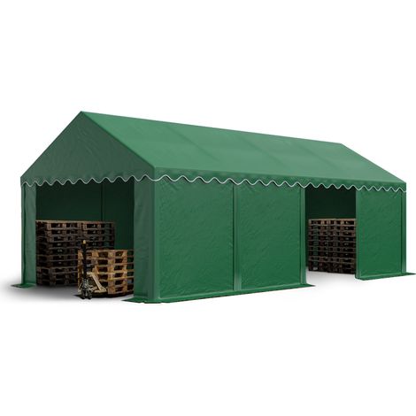 TOOLPORT Lagerzelt 4x8 m Industriezelt Unterstand PVC Plane 750 N dunkelgrün mit Bodenrahmen und Dachverstärkung (1/5)